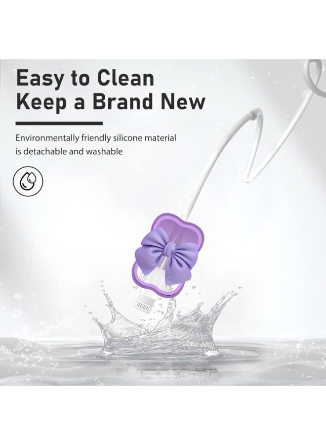 ChicAbode Phone Cable Protector, 18W/20W USB-C Charger Protecor Cover, with Bow Tie Wave Design, Charger Protective Case, Data Line Cover, Cute Cable Saver, for i Phone Charger, Purple - Image 4